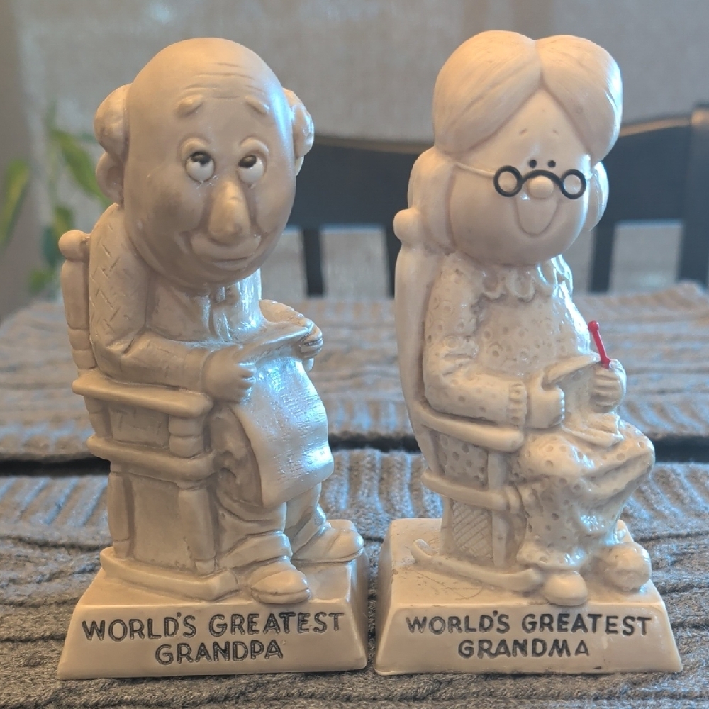Russ Wallace Berrie Cream World's Greatest Grandpa and Grandma Figurines Vintage